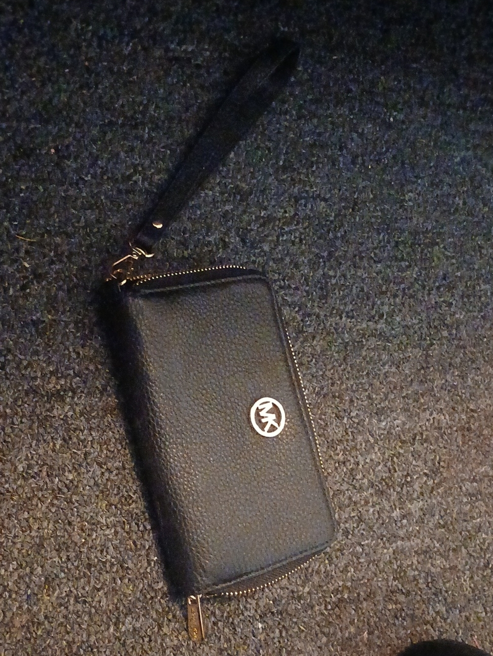 Michael Kors Black Pebbled Leather Wristlet Phone Case with Gold Logo